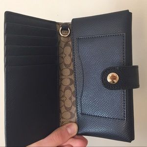 Coach Navy Wristlet wallet with phone pouch